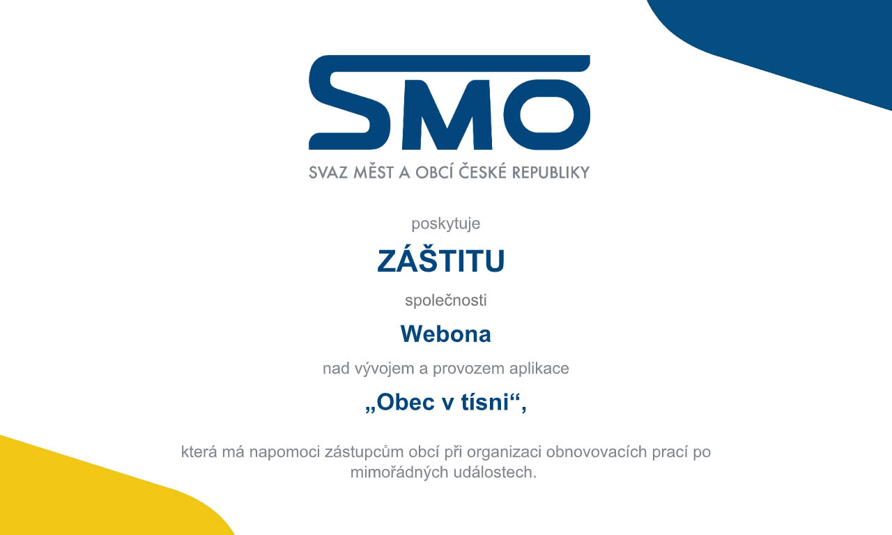 Aplikace Obec v tísni pod záštitou Svazu měst a obcí České republiky